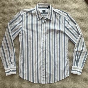 Hugo Boss Blue and White Striped Dress Shirt Size L